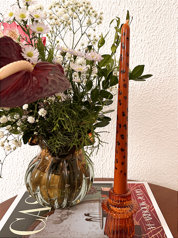Kit 2 Velas Castiçal Onça - Pintada à mão