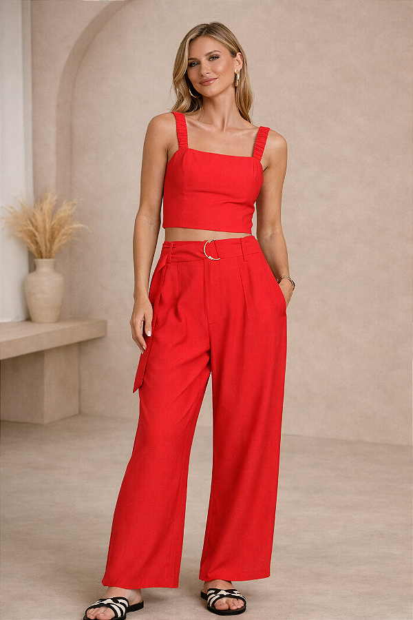 Calça Alfaiataria Vermelha Orbe