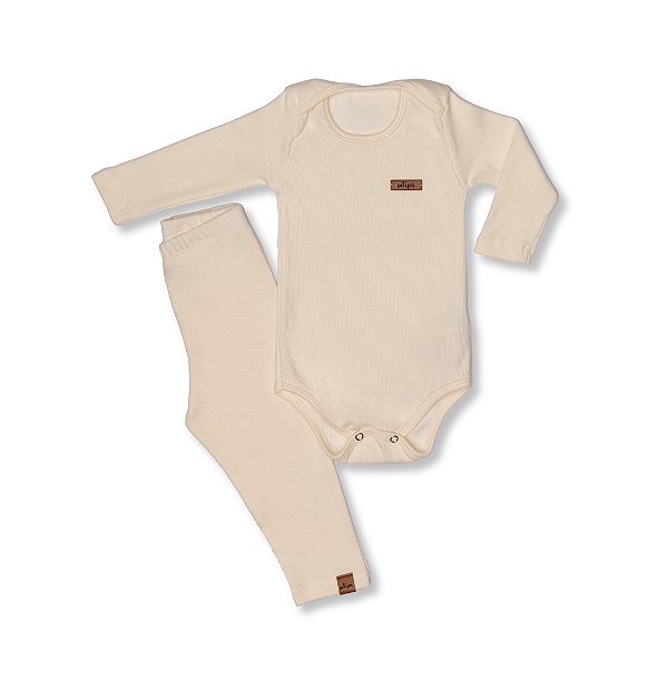 Conjunto de body com calça em algodão canelado