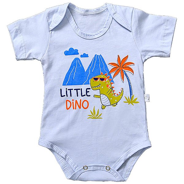 Body Manga Curta Branco Little Dino