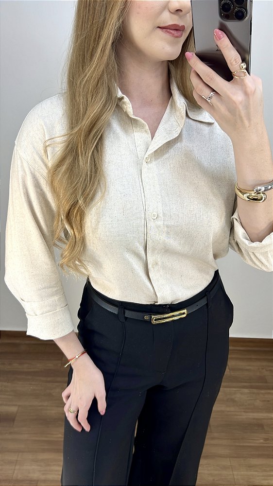 Camisa Feminina de Linho com Elastano Oversized