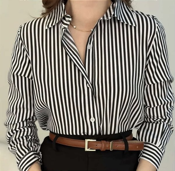 Camisa Feminina Social Listrada Outono Moderna