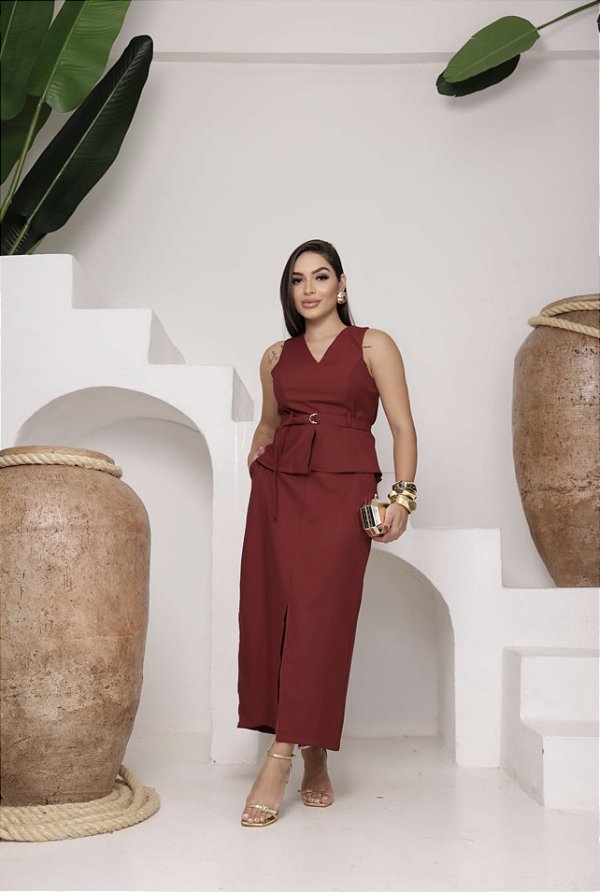 Conjunto Feminino Marant Saia Midi Blusa Poli Elegante