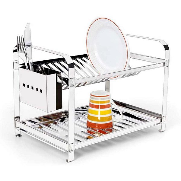 Escorredor de Louça 16 Pratos Aço Inox MakInox Porta Talher Inox