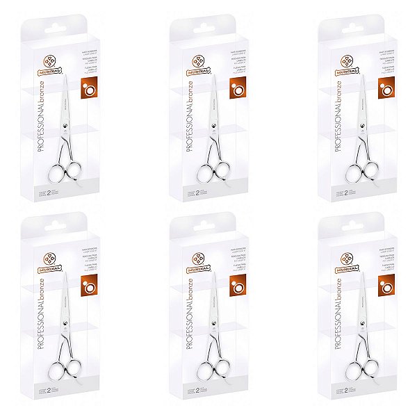 Kit 6 Tesouras de Cabelo Mundial Aço Inox Bronze Fio Laser 6 Polegadas