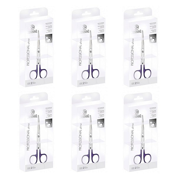 Kit 6 Tesouras de Cabelo Mundial Aço Inox Silver Fio Navalha