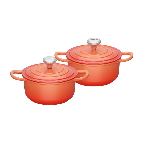 Kit Conjunto Caçarola Lehavi Florença Revestimento Ceramico Indução Laranja 4,5L + 4,5L