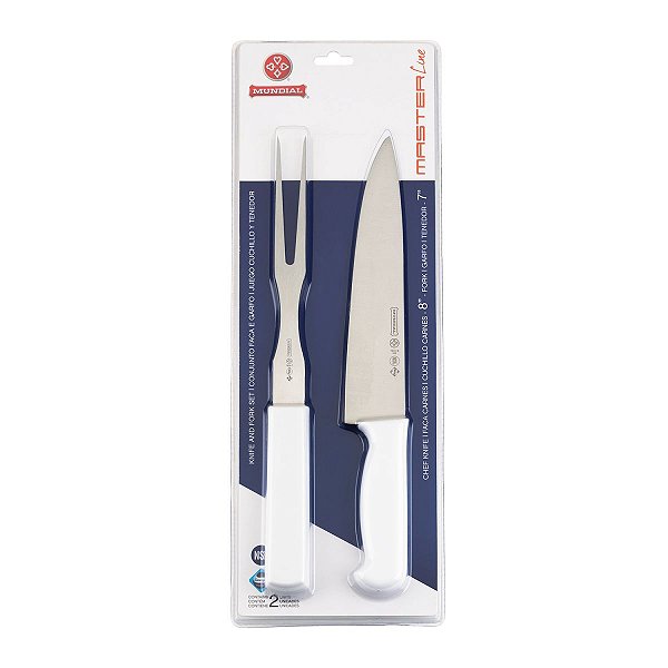 Kit Faca e Garfo Para Churrasco Masterline Mundial Branco