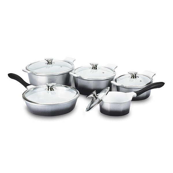 Jogo de Panelas Hercules Revestimento Ceramico Indução 5 Peças Antiaderente Platinum