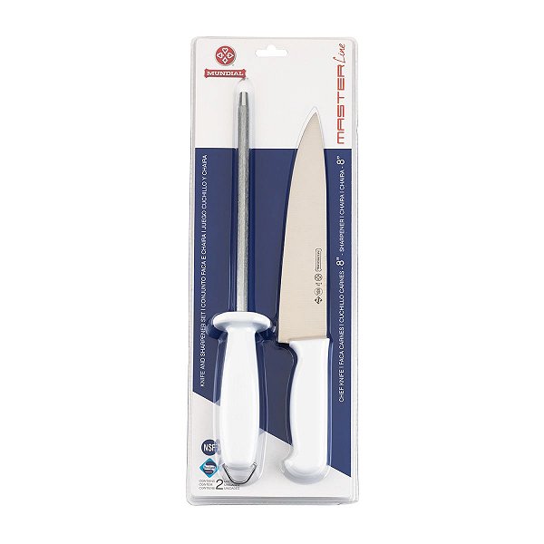 Kit Faca e Chaira Para Churrasco Masterline Mundial Branco