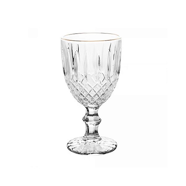 Taça de Água De Vidro Com Fio Dourado Greek Wollf 320Ml