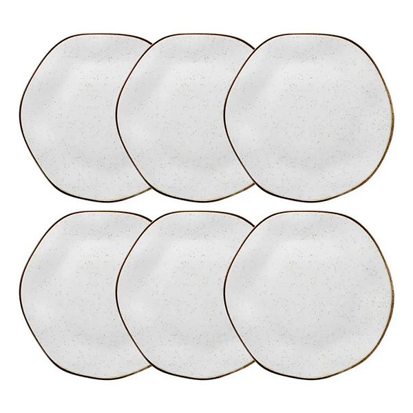 Jogo De 6 Pratos Rasos Oxford Ryo Maresia 27,5cm Branco e Marrom