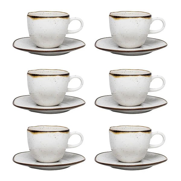 Jogo de 6 Xícaras Grandes Com Pires Oxford Ryo Maresia 220ML