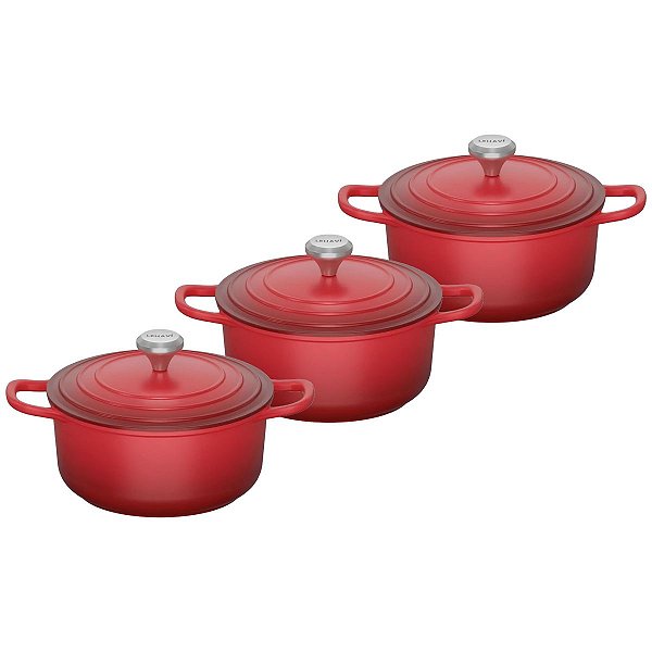 Kit Conjunto Caçarola Lehavi Florença Revestimento Ceramico Indução Vermelha 4,5L + 4,5L + 4,5L