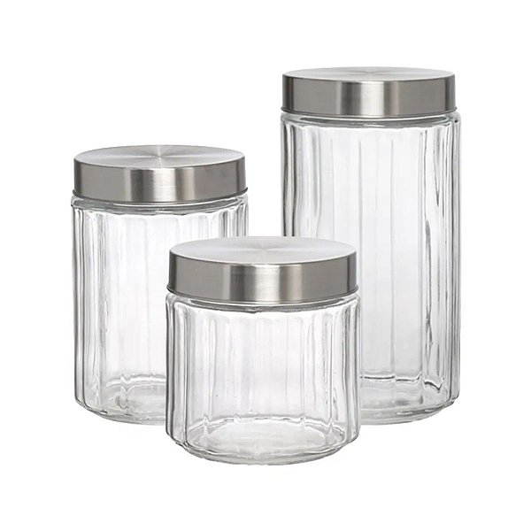 Conjunto de Potes em Vidro 3 Peças com Tampa Cabane Hauskraft