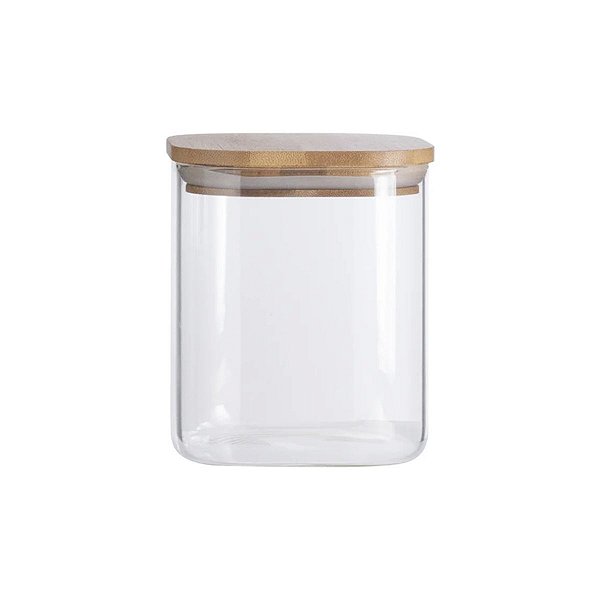 Pote Borea Oikos Redondo de Vidro com Tampa de Bambu Hermética 800ml