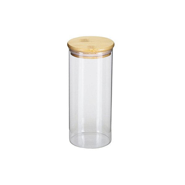 Pote Borea Oikos Redondo de Vidro com Tampa de Bambu Hermética 800ml