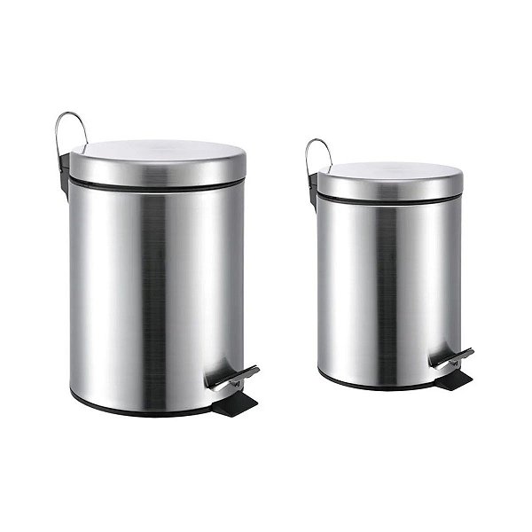 Kit 2 Lixeiras Mak Inox Aço Inox Com Pedal e Balde 3L + 5L