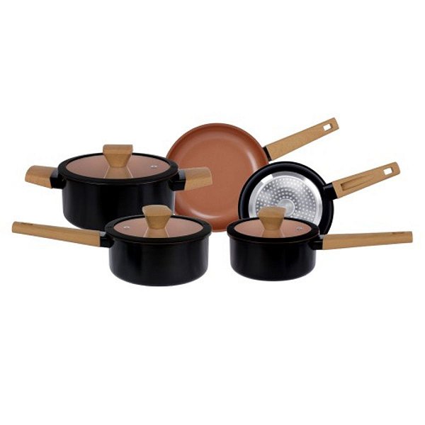 Jogo de Panelas Hauskraft Revestimento Ceramico Indução 5 Peças Gourmet Preto