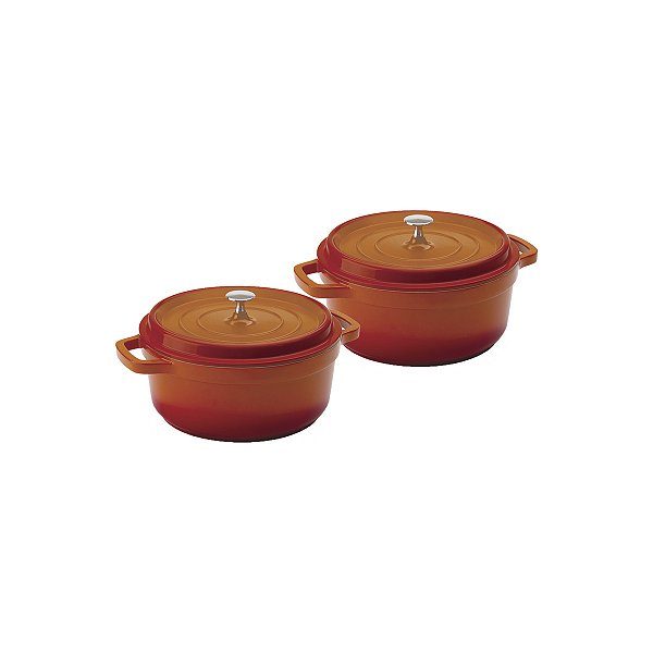 Kit Conjunto Caçarola Hercules Revestimento Ceramico Indução Laranja 1,3L + 1,3L