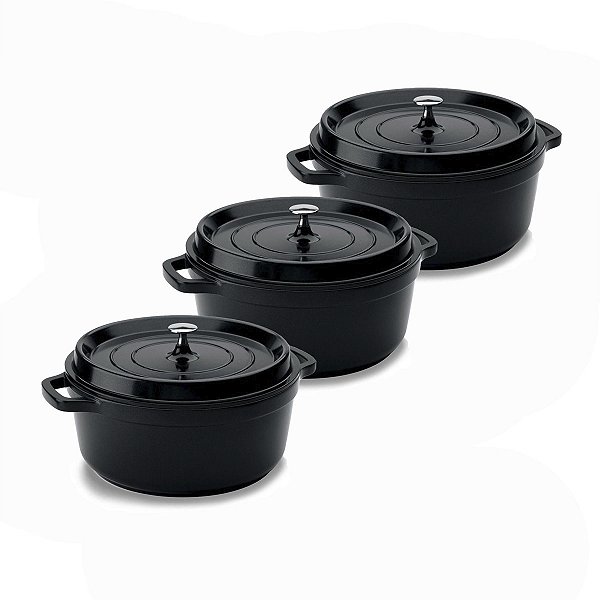 Kit Conjunto Caçarola Hercules Revestimento Ceramico Indução Preto 1,3L + 1,3L + 1,3L