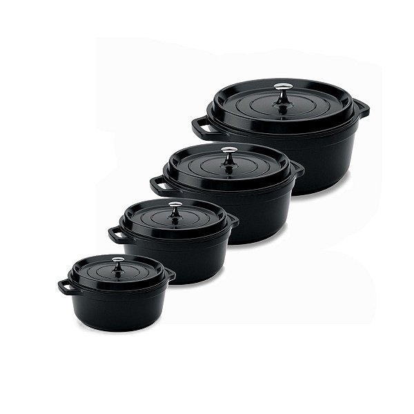 Kit Conjunto Caçarola Hercules Revestimento Ceramico Indução Preto 1,4L + 2,4L + 4,3L + 6,8L