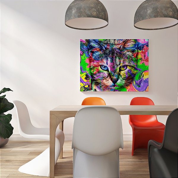 Quadro Canvas Gato Colorido