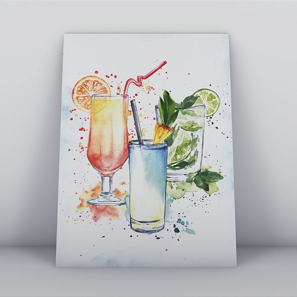 Quadro Canvas Drinks Aquarela