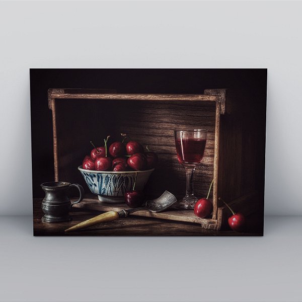 Quadro Canvas  Vinho Com Cereja