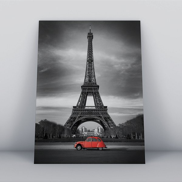 Quadro Canvas  Fusca Vermelho Torre Eiffel