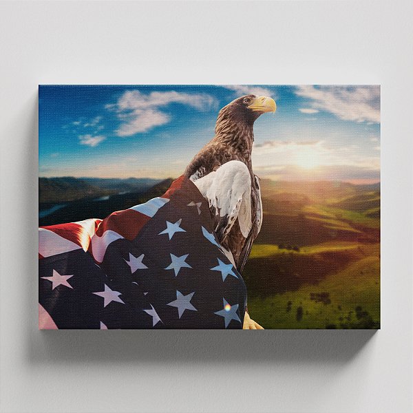 Quadro Canvas Águia Bandeira EUA