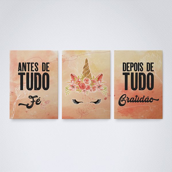 Trio Quadro Canvas Antes Depois Unicornio
