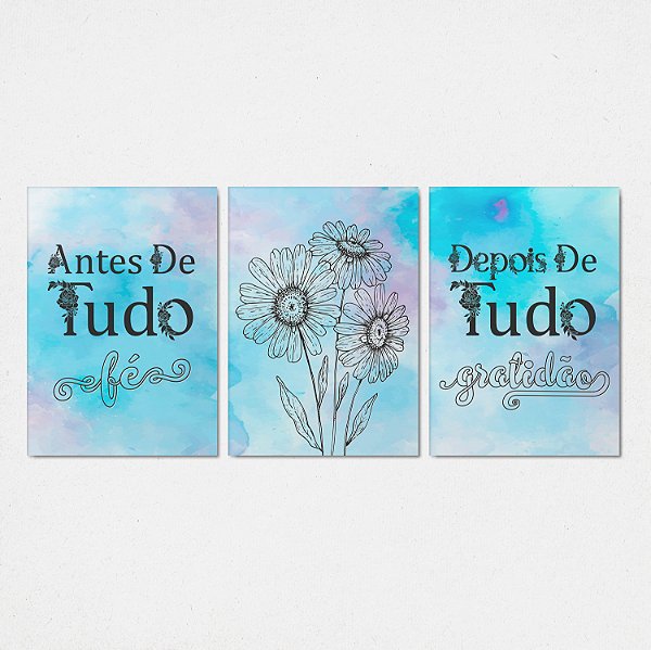 Trio Quadro Canvas Antes Depois Azul