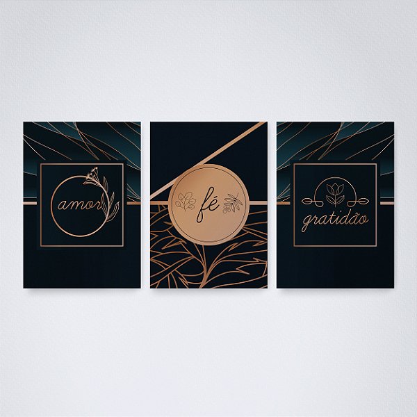 Trio Quadro Canvas Amor Fé Gratidão 2
