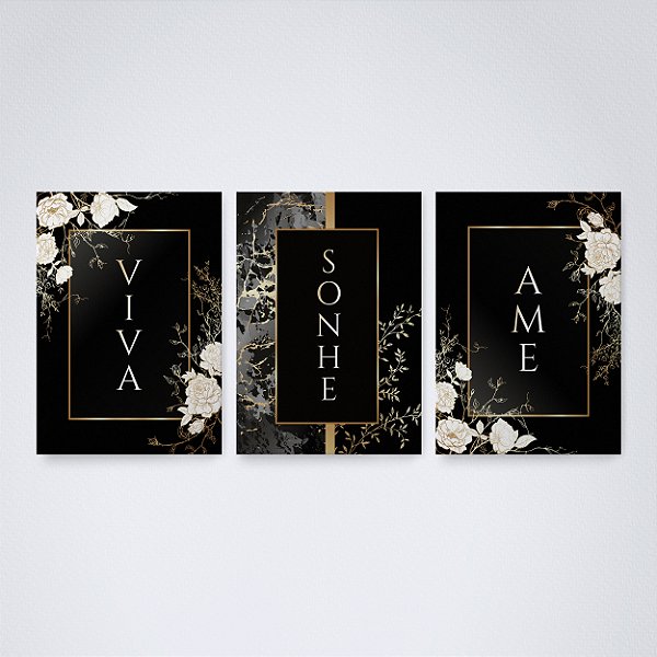 Trio Quadro Canvas Viva, Sonhe, Ame 1