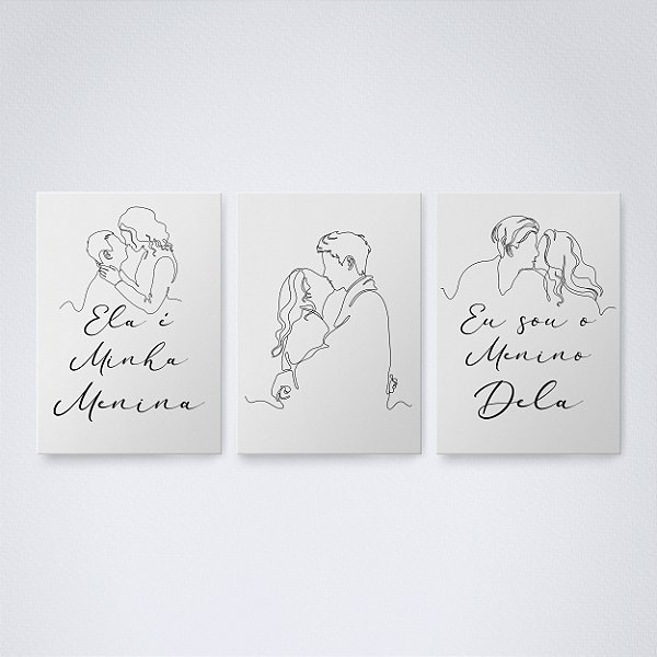 Trio Quadro Canvas Casal Minha Menina