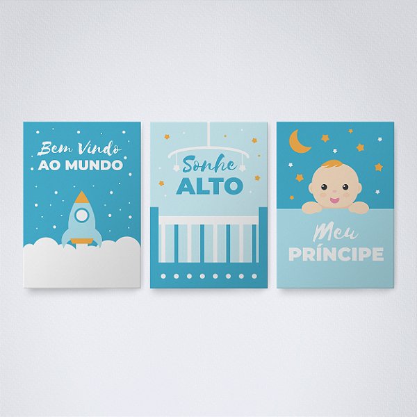 Trio Quadro Canvas Bem Vindo Bebê