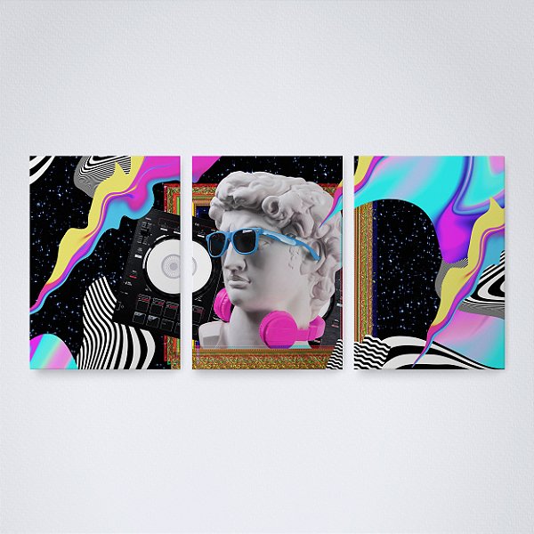 Trio Quadro Canvas Estátua Pop