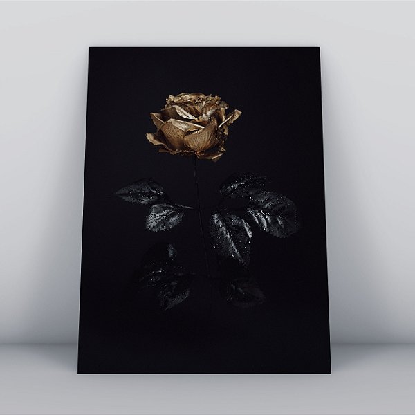 Quadro Canvas Flor Pta/Dourado