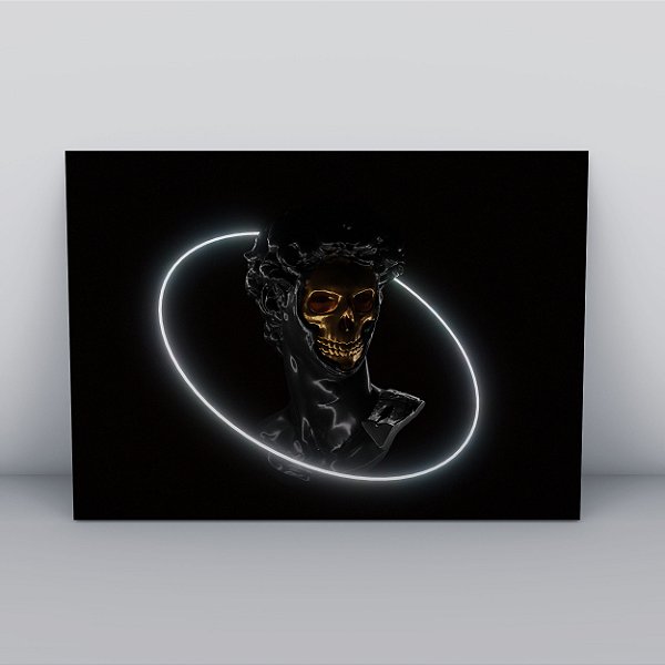 Quadro Canvas Caveira Preto e Dourado