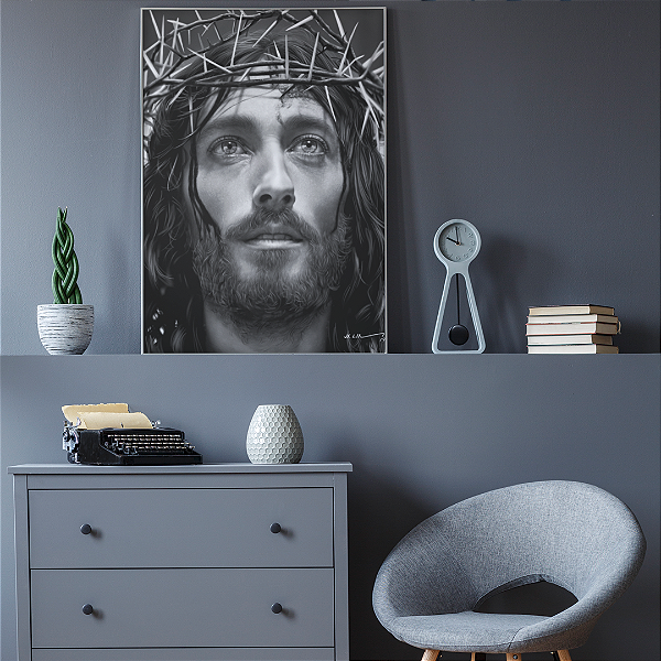 Quadro Canvas Religião Jesus P&B