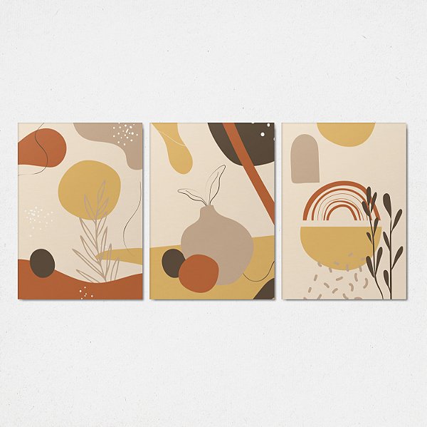Trio Quadro Canvas Desenhos Abstratos