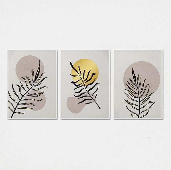 Trio Quadro Canvas Folhas P&D