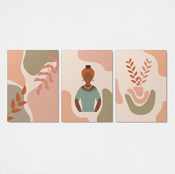 Trio Quadro Canvas Desenhos Mulher