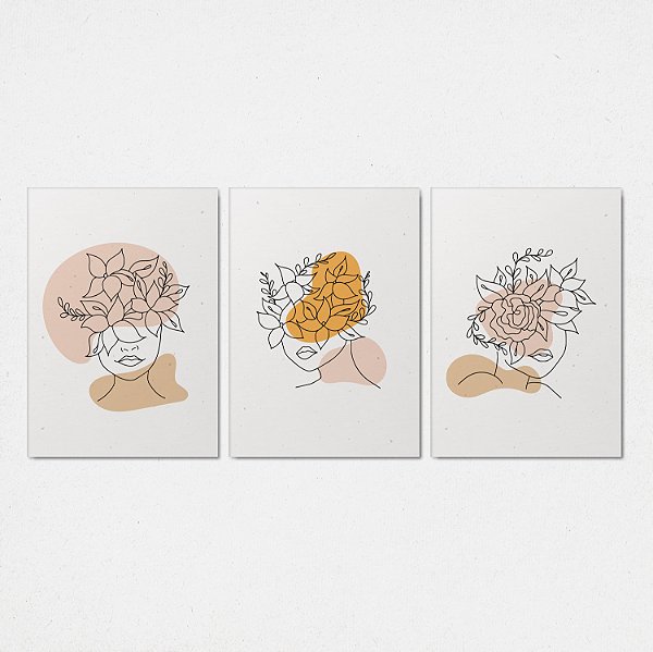 Trio Quadro Canvas Silhueta Flores