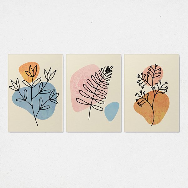 Trio Quadro Canvas Coroa de Corações