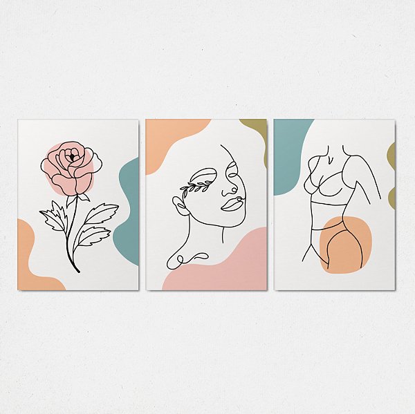 Trio Quadro Canvas Rosa Feminina