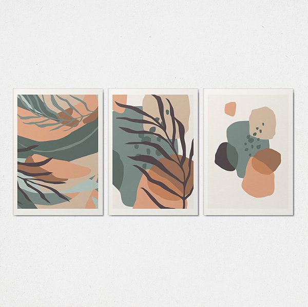 Trio Quadro Canvas Desenho Pedras