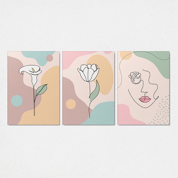 Trio Quadro Canvas Olho de Rosa
