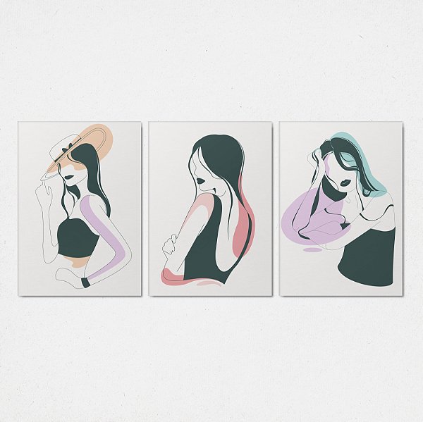 Trio Quadro Canvas Poses Feminina